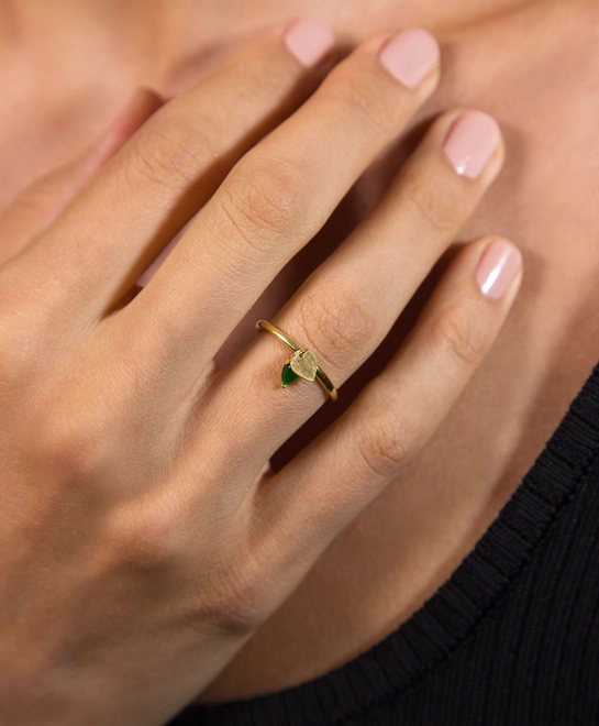 Anel For Love prata 925 dourada com pingentes coração e gota de Jade verde 3
