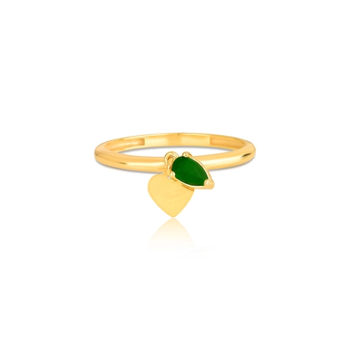 Anel For Love prata 925 dourada com pingentes coração e gota de Jade verde