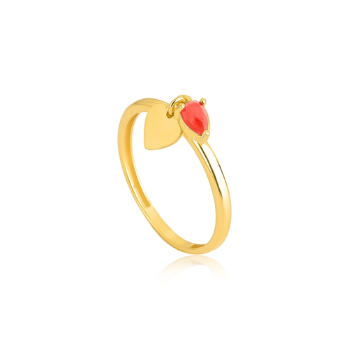 Anel For Love prata 925 dourada pingentes coração e gota de Jade vermelha