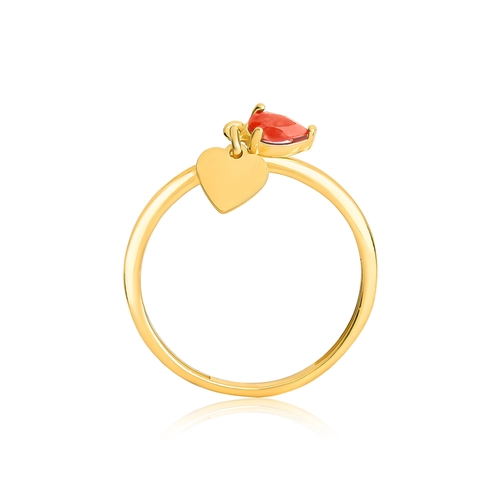 Anel For Love prata 925 dourada pingentes coração e gota de Jade vermelha
