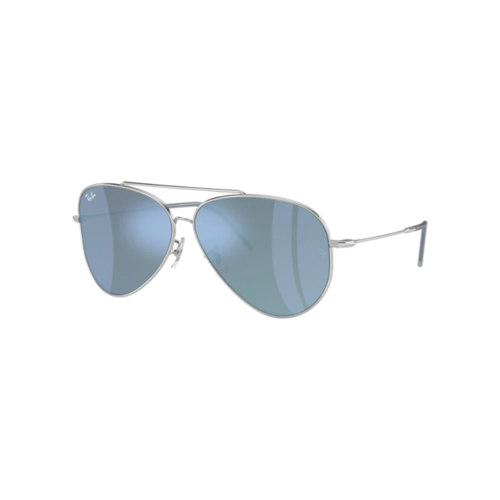Óculos de Sol Ray-Ban Aviator Reverse 0RBR101S 003/GA62 Metal Prateado com lentes na cor Azul Claro