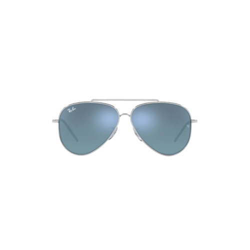 Óculos de Sol Ray-Ban Aviator Reverse 0RBR101S 003/GA62 Metal Prateado com lentes na cor Azul Claro