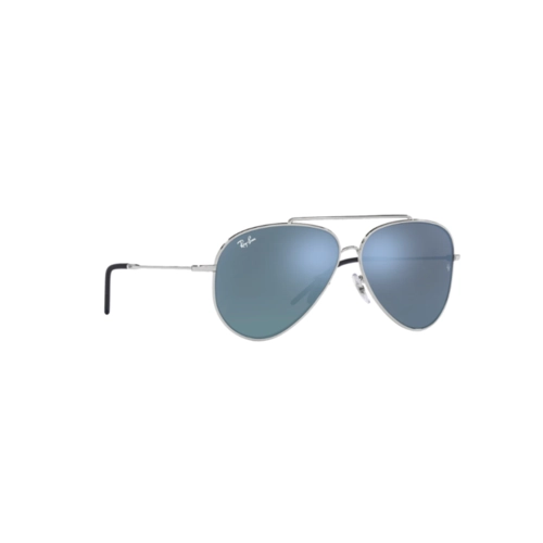 Óculos de Sol Ray-Ban Aviator Reverse 0RBR101S 003/GA62 Metal Prateado com lentes na cor Azul Claro