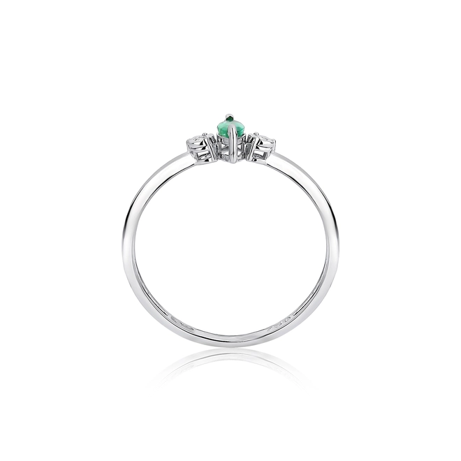 Anel navete de Esmeralda ouro branco 18k com Diamantes 2