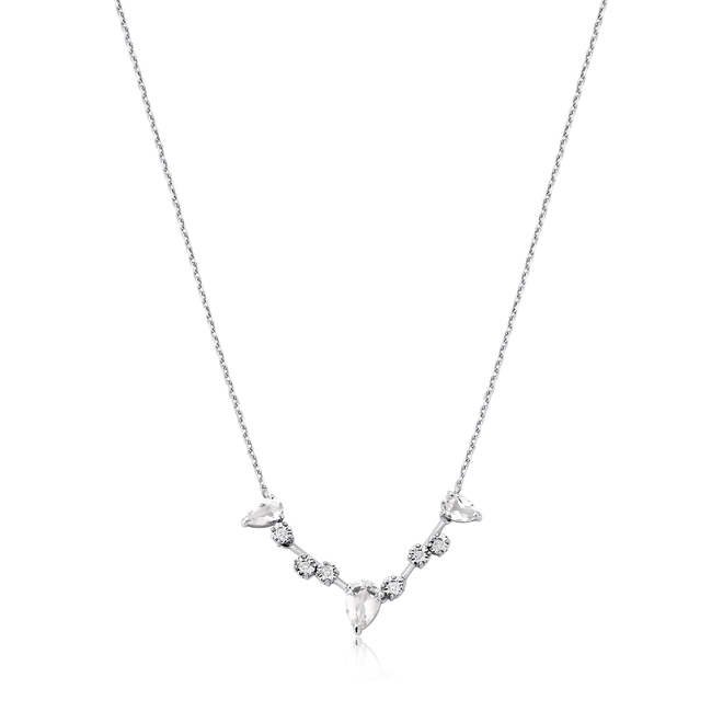 Gargantilha gotas de Cristal ouro branco 18k com 3 pontos de Diamantes 1