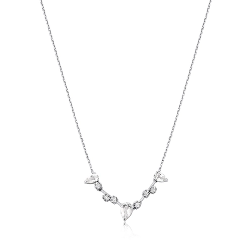 Gargantilha gotas de Cristal ouro branco 18k com 3 pontos de Diamantes