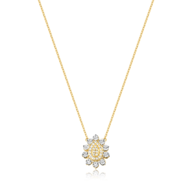 Gargantilha pingente ouro 18k gota pavê de Diamantes 1