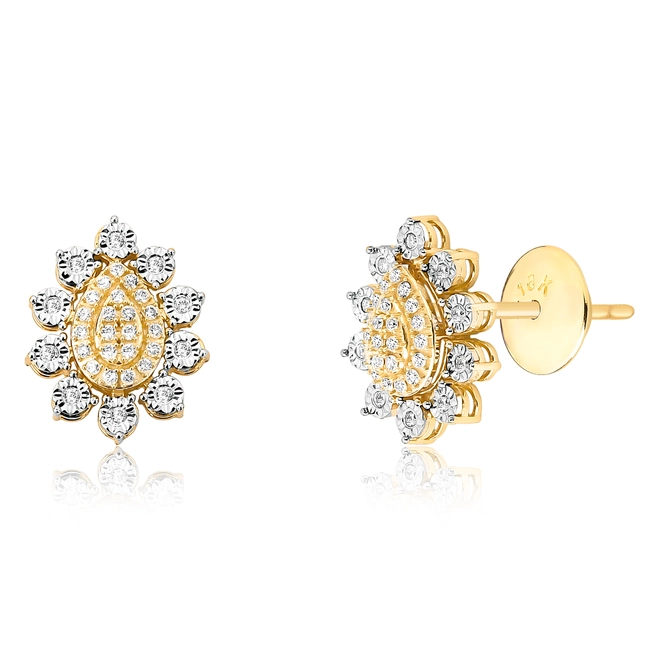 Brinco Stud ouro 18k gotas com pavê de Diamantes 1