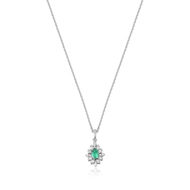 Gargantilha gota de Esmeralda ouro branco 18k com 21pts de Diamantes 1