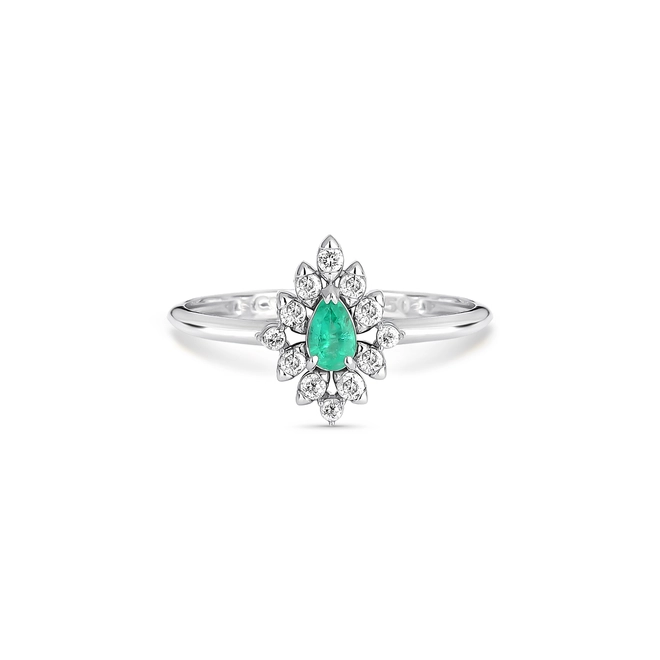 Anel gota de Esmeralda ouro branco 18k com 21pts de Diamantes 3