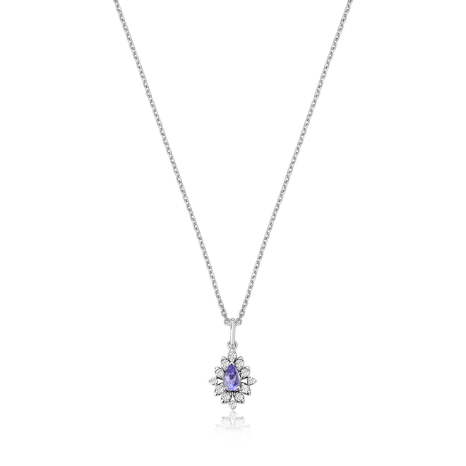 Gargantilha gota de Tanzanita ouro branco 18k com Diamantes 1