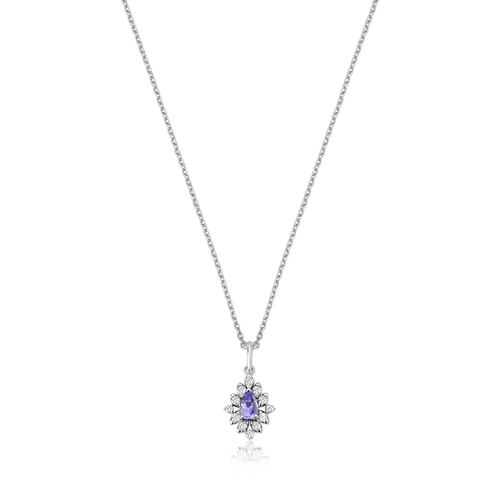 Gargantilha gota de Tanzanita ouro branco 18k com Diamantes