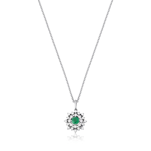 Gargantilha pingente de Esmeralda ouro branco 18k com Diamantes
