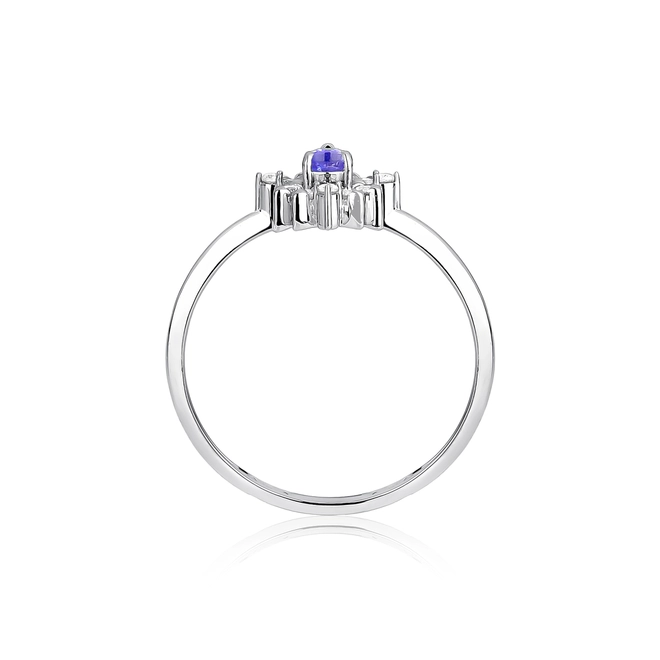 Anel gota de Tanzanita ouro branco 18k com 21pts de Diamantes 2