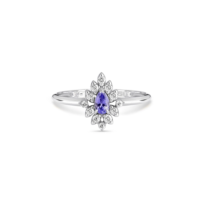 Anel gota de Tanzanita ouro branco 18k com 21pts de Diamantes 3