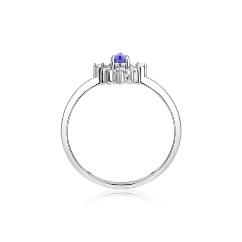 Anel gota de Tanzanita ouro branco 18k com 21pts de Diamantes