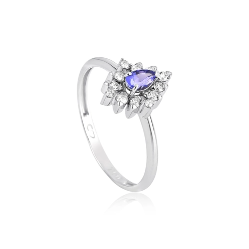 Anel gota de Tanzanita ouro branco 18k com 21pts de Diamantes