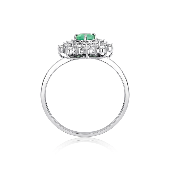 Anel flor de Esmeralda ouro 18k contorno duplo de Diamantes 2