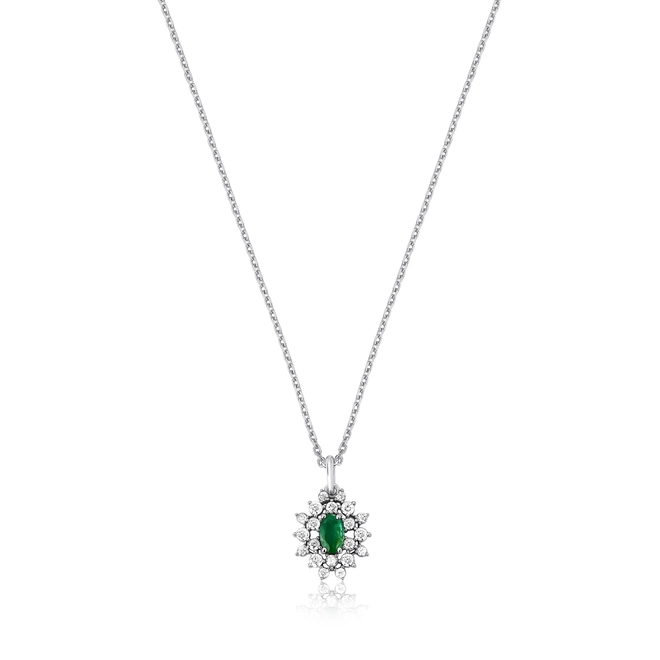 Gargantilha de Esmeralda oval ouro branco 18k contorno de Diamantes 1