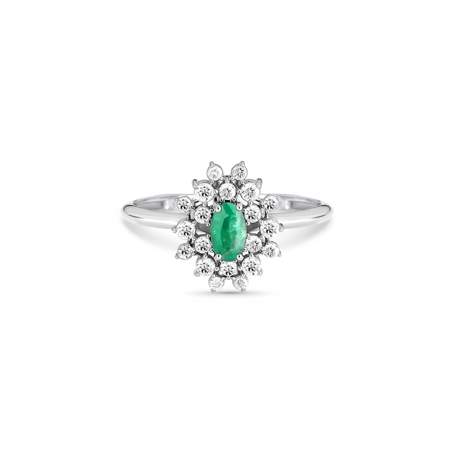 Anel de Esmeralda gema oval ouro branco 18k com Diamantes 3