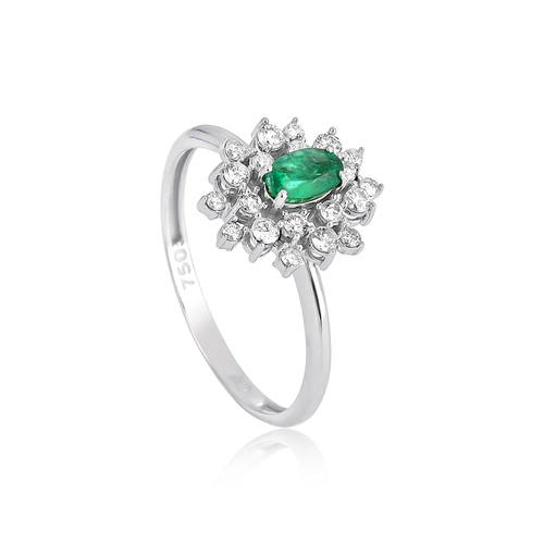 Anel de Esmeralda gema oval ouro branco 18k com Diamantes