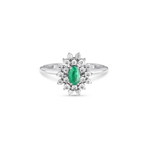 Anel de Esmeralda gema oval ouro branco 18k com Diamantes
