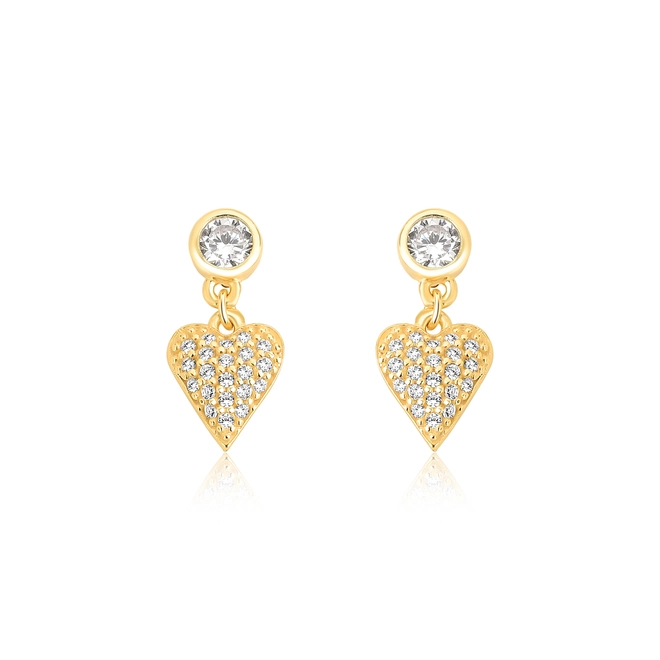 Brinco For Love coração prata 925 dourada com pavê de Zircônias 1