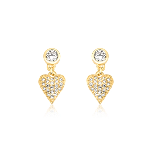 Brinco For Love coração prata 925 dourada com pavê de Zircônias