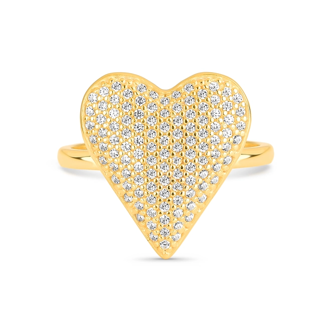 Anel For Love prata 925 dourada coração pavê de Zircônias brancas 2