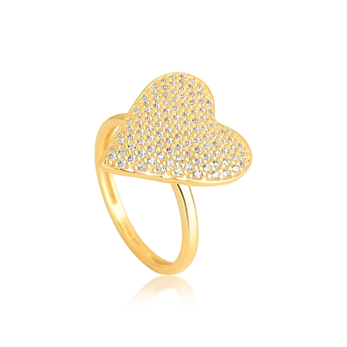 Anel For Love prata 925 dourada coração pavê de Zircônias brancas