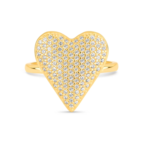 Anel For Love prata 925 dourada coração pavê de Zircônias brancas