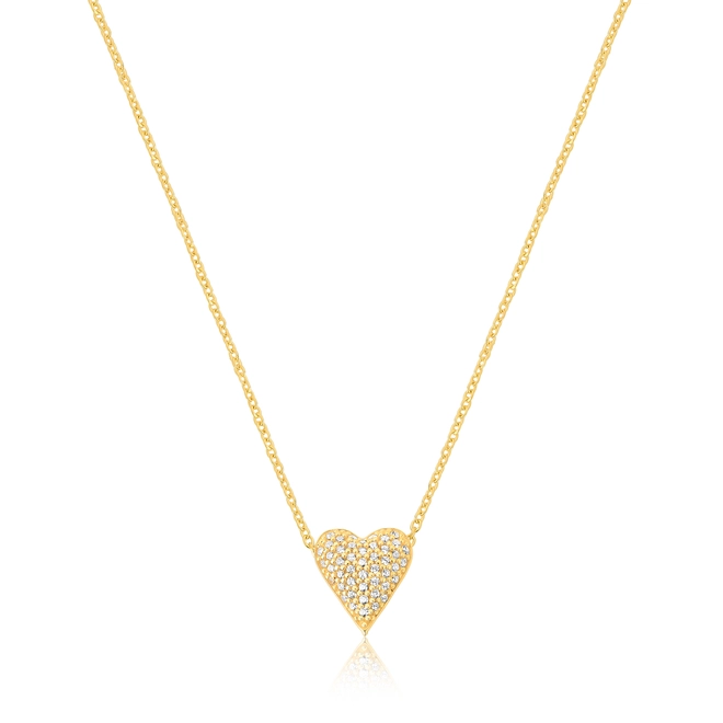 Gargantilha For Love corrente prata 925 dourada com pingente coração pavê de Zircônias 1