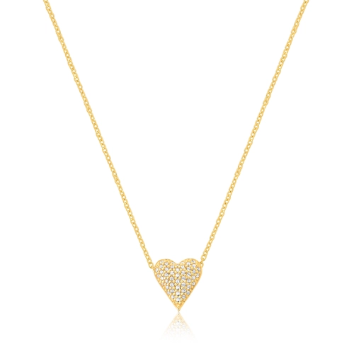 Gargantilha For Love corrente prata 925 dourada com pingente coração pavê de Zircônias