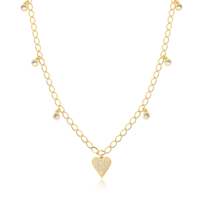 Gargantilha For Love Choker prata 925 dourada com pingentes e coração pavê de Zircônias 1