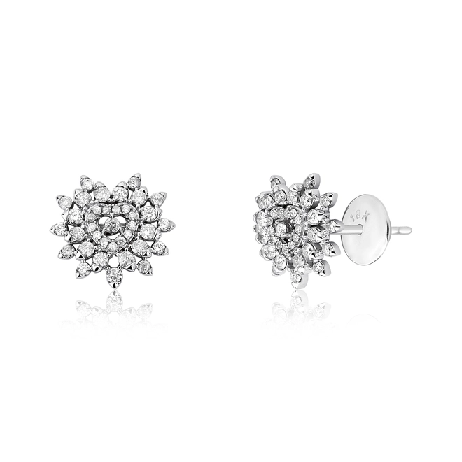 Brinco Stud ouro branco 18k coração com Diamantes 1