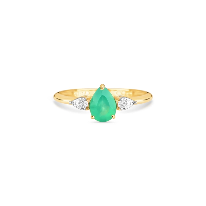 Anel gota de Crisoprásio ouro 18k com Diamante 3