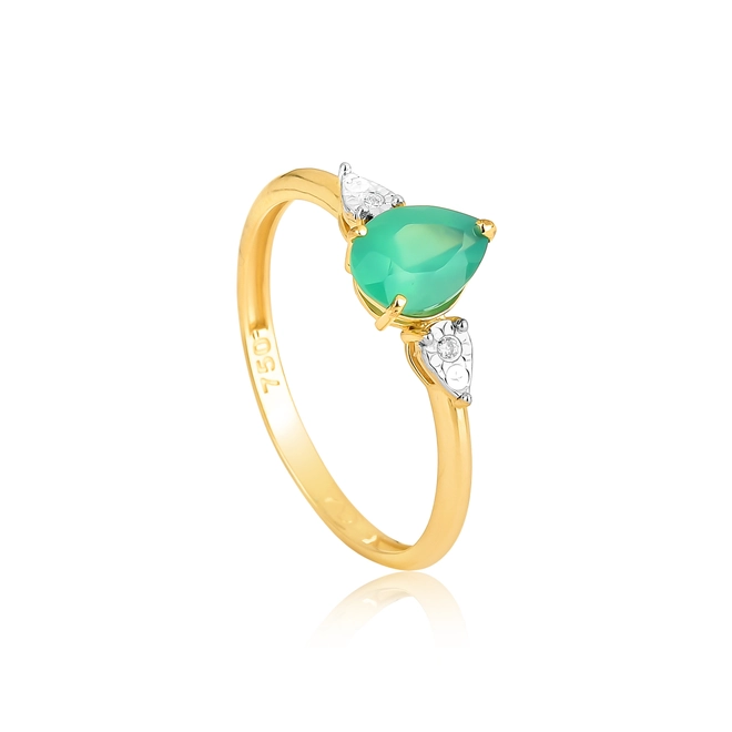 Anel gota de Crisoprásio ouro 18k com Diamante 1
