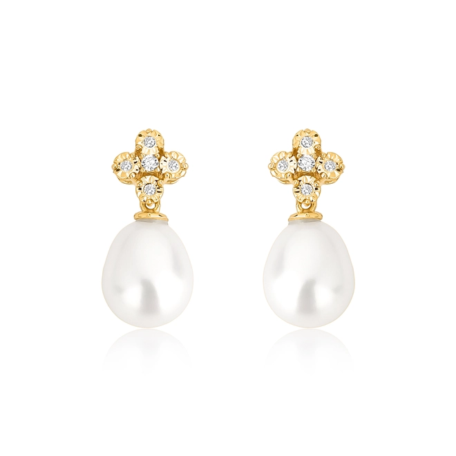 Brinco gota oval de Pérola ouro 18k com Diamante 1