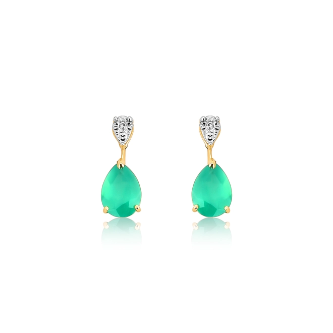 Brinco gota de Crisoprásio ouro 18k com Diamante 1