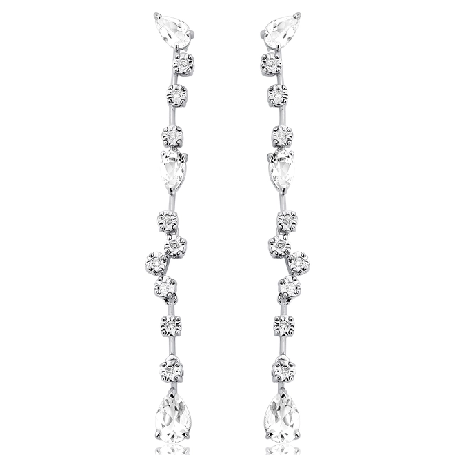 Brinco pingente ouro branco 18k gotas de Cristal com Diamantes 1