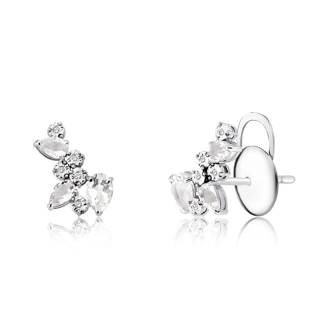 Brinco Ear cuff ouro branco 18k gotas de Cristal com Diamantes 1