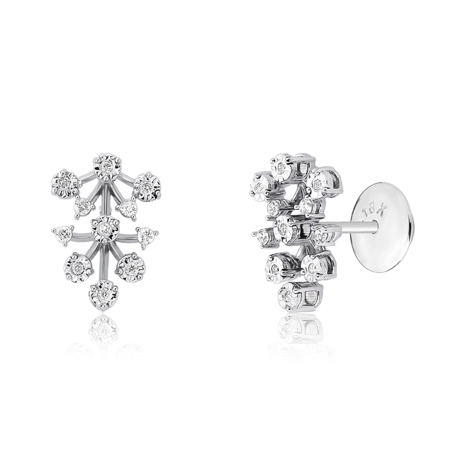 Brinco Stud ouro branco 18k ramo com Diamantes 1