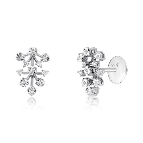 Brinco Stud ouro branco 18k ramo com Diamantes