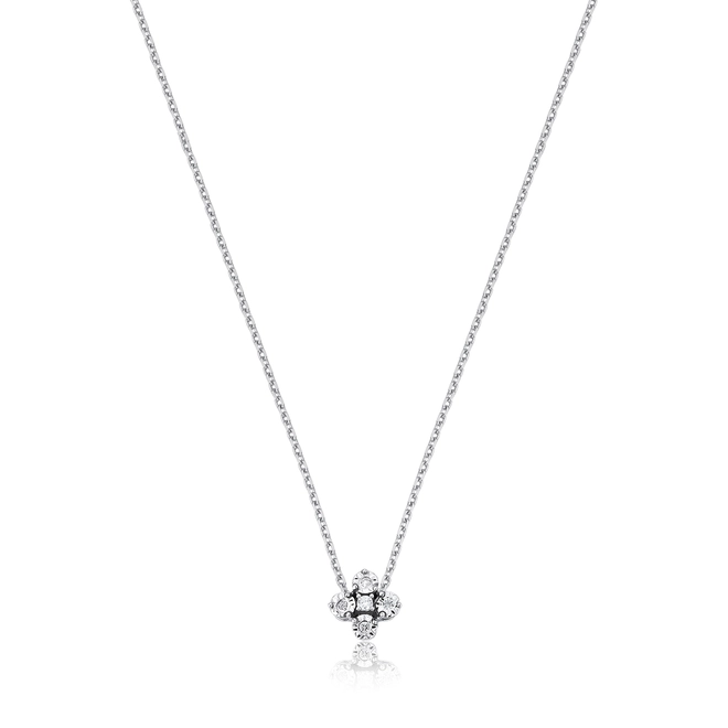 Gargantilha pingente ouro branco 18k flor 4pts de Diamantes 1
