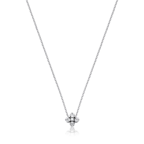 Gargantilha pingente ouro branco 18k flor 4pts de Diamantes