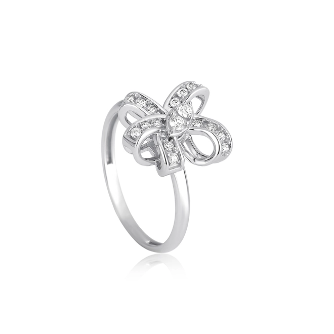 Anel laço ouro branco 18k cravejado de 23pts de Diamantes 1