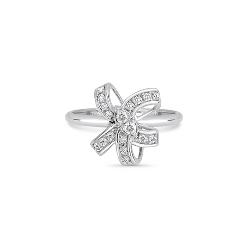Anel laço ouro branco 18k cravejado de 23pts de Diamantes