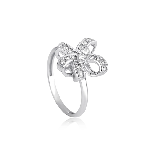 Anel laço ouro branco 18k cravejado de 23pts de Diamantes