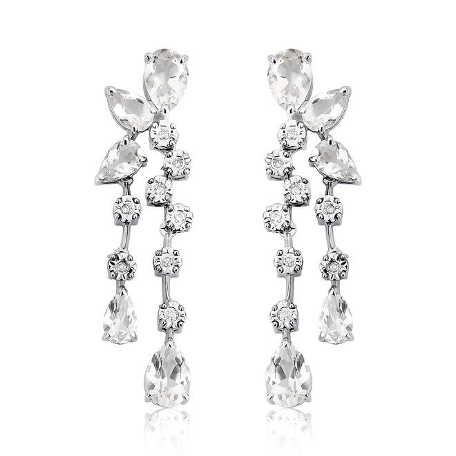 Brinco Ear cuff pingente ouro branco 18k gotas Cristal e Diamantes 1
