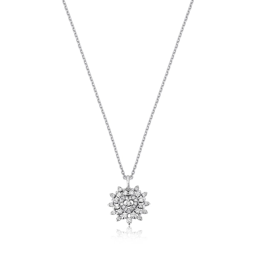 Gargantilha pingente ouro branco 18k coração com 50pts de Diamantes